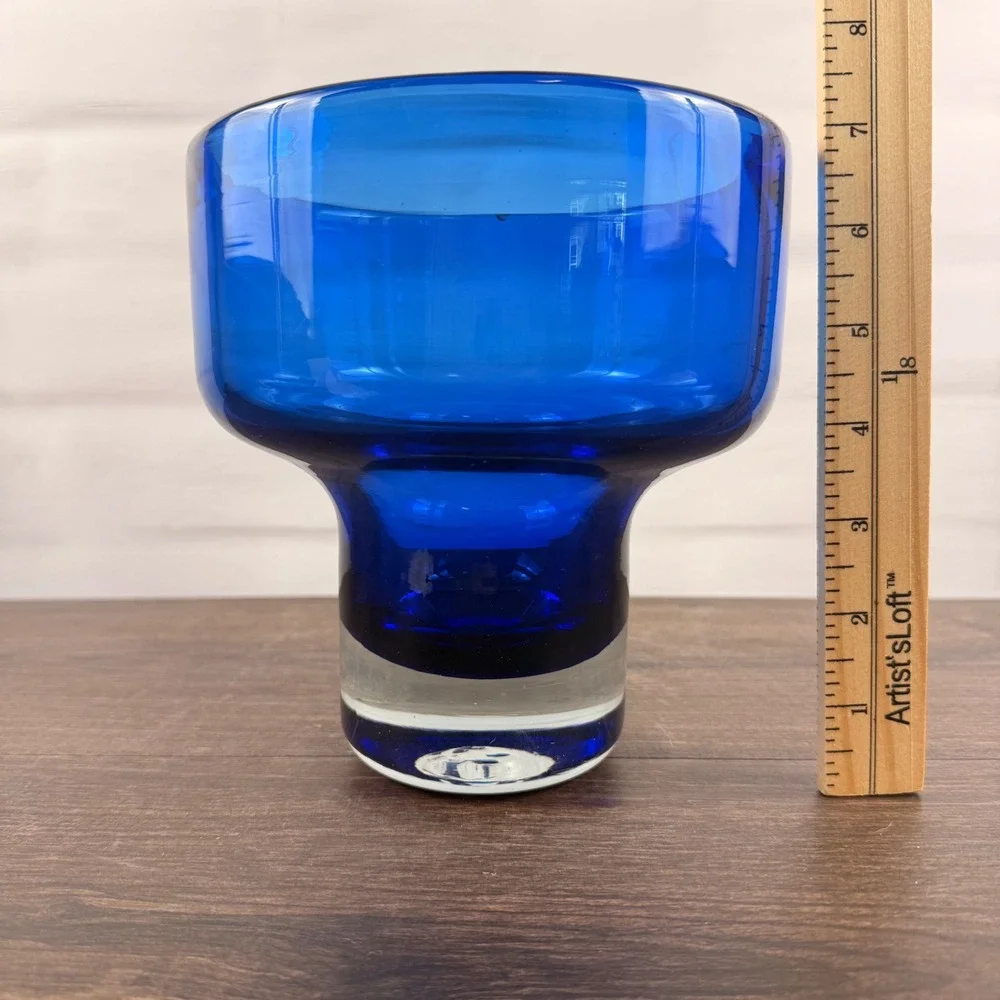 Blenko 596 Persian Blue Art Glass Vase Mid Century Modern - READ